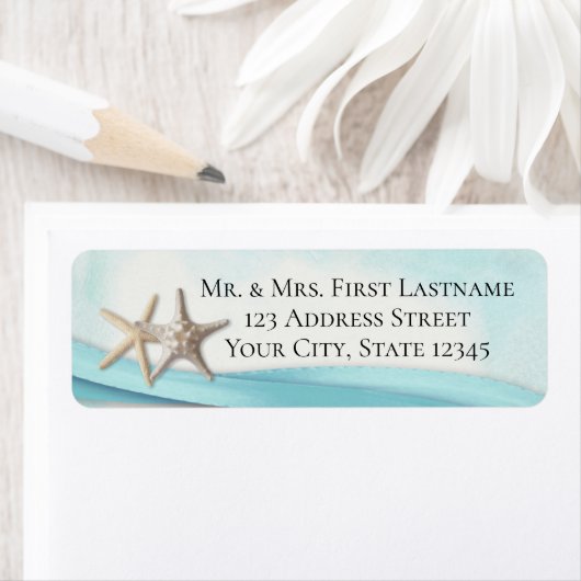 Zeesterren en Ocean Blue Ribbon Etiket (Insitu)