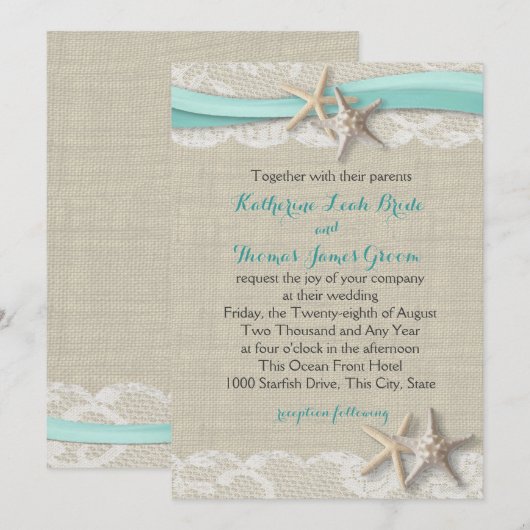 Zeesterren en Ribbon Beach Aqua Kaart (Voorkant / Achterkant)