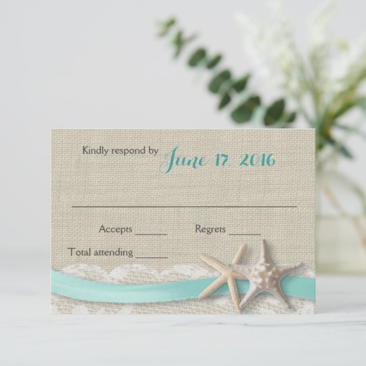 Zeesterren en Ribbon Beach Aqua RSVP (Staand voorkant)