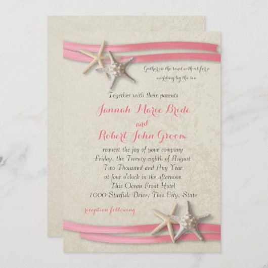 Zeesterren en Roze Lint Kaart (Voorkant / Achterkant)