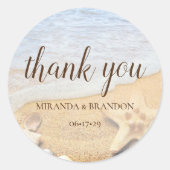 Zeesterren en schelpen strand bruiloft Dank u Ronde Sticker (Voorkant)