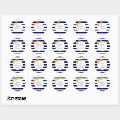 Zeesterren en strepen marineblauw strand bruiloft ronde sticker (Vel)