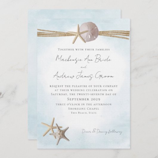 Zeesterren en touw strand bruiloft kaart (Voorkant / Achterkant)