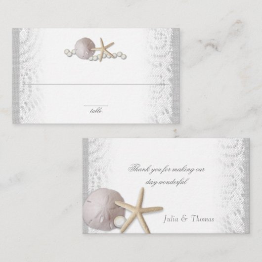 Zeesterren en Zanddollar Parels en Kant Plaatskaartje (Voorkant / Achterkant)