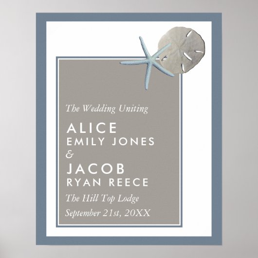 Zeesterren en Zanddollar - Strand Bruiloft Welkom Poster (Voorkant)