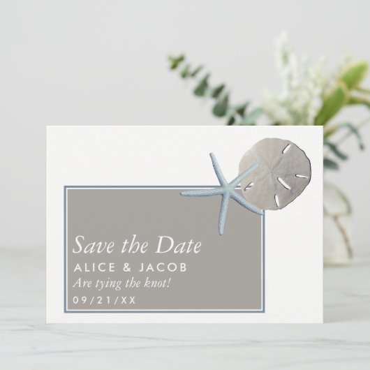 Zeesterren en Zanddollar - Strand Save The Date (Staand voorkant)