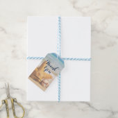 Zeesterren en zeeschelpen op het strand Dank u Cadeaulabel (Met Touw)