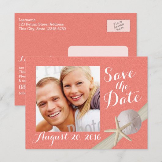 Zeesterren Foto Sla de datum Koraal Aankondigingskaart (Voorkant / Achterkant)