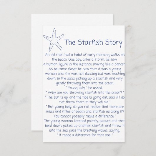 Zeesterren gedicht, het verhaal van de zeesterren, (Voorkant / Achterkant)