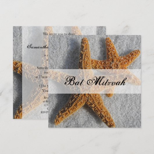 Zeesterren in het Zand Bat Mitzvah Kaart (Voorkant / Achterkant)