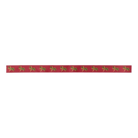 Zeesterren in Holly Christmas Red Ribbon Satijnen Lint (Voorkant)