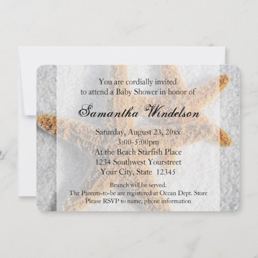 Zeesterren in Zand Beach Thema Baby shower Kaart (Achterkant)