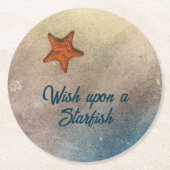 Zeesterren in Zand en Surf Beachy Coastal Ronde Kartonnen Onderzetter (Voorkant)