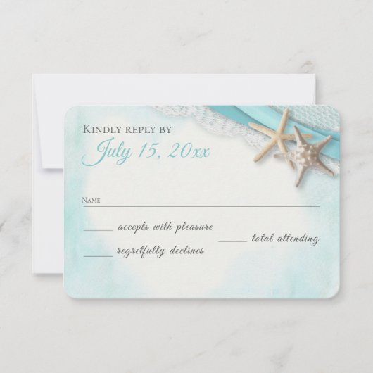 zeesterren kant en Ocean Blue Lint RSVP Kaartje (Voorkant)