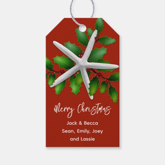 Zeesterren Kerst Rode Gift Labels Cadeaulabel (Voorkant)