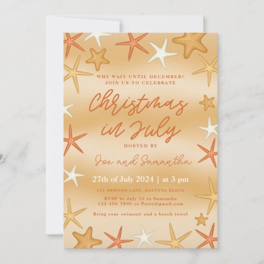Zeesterren Kerstmis in juli Party Uitnodiging (Voorkant)
