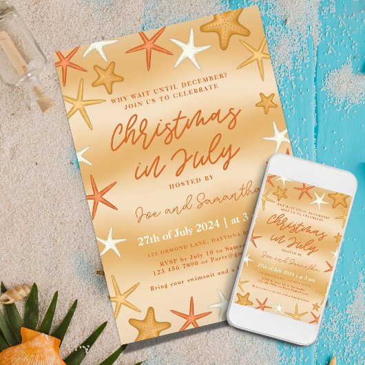 Zeesterren Kerstmis in juli Party Uitnodiging