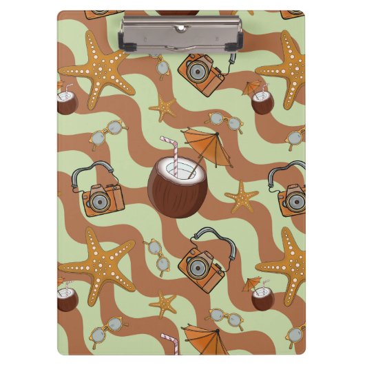 Zeesterren, kokosnoten en camera's klembord (Voorkant)