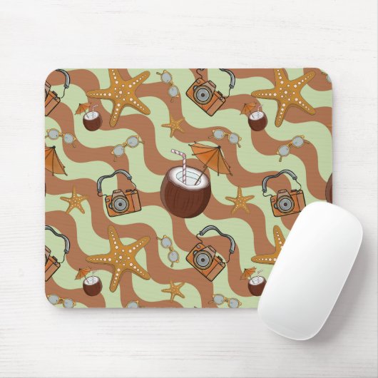 Zeesterren, kokosnoten en camera's Mousepad Muismat (Met muis)