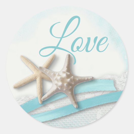 Zeesterren Liefde Ocean Blue Lint en Kant Ronde Sticker (Voorkant)