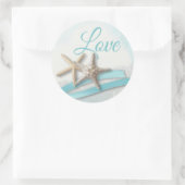 Zeesterren Liefde Ocean Blue Lint en Kant Ronde Sticker (Tas)