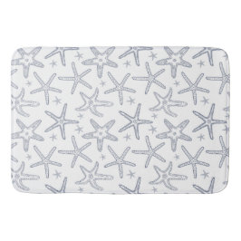 Zeesterren Marine Blauw en Wit Kustzeeleven Print Badmat