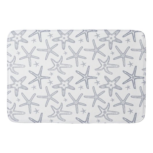 Zeesterren Marine Blauw en Wit Kustzeeleven Print Badmat (Voorkant)