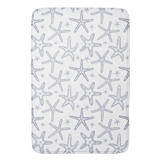 Zeesterren Marine Blauw en Wit Kustzeeleven Print Badmat (Voorkant Verticaal)