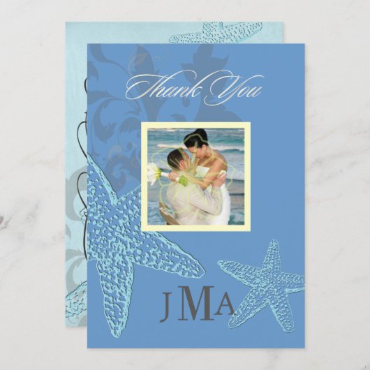 Zeesterren, Monogram dankkaartjes, Plat Bedankkaart (Voorkant / Achterkant)