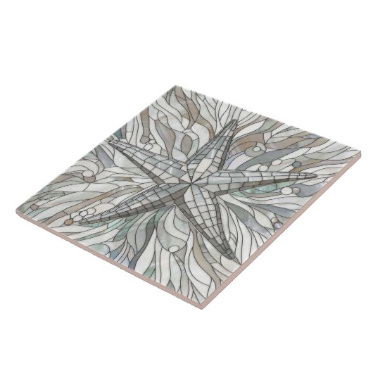 Zeesterren mozaïek kunst - Moeder van de parel Tegeltje (Zijkant)