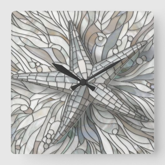 Zeesterren mozaïek kunst - Moeder van de parel Vierkante Klok (Voorkant)