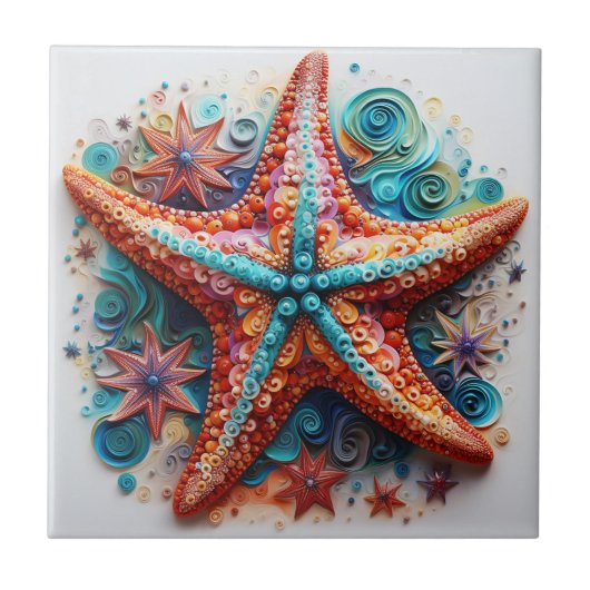 Zeesterren Nautical Coastal Beach Tegeltje (Voorkant)