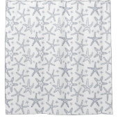 Zeesterren Navy Blauw en Wit Kuststrand Patroon Douchegordijn (Voorkant)