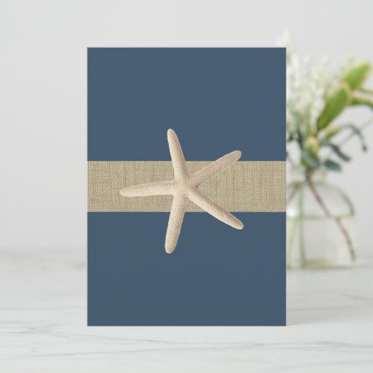 Zeesterren Navy Blue Stripes Beach Wedding Kaart (Staand voorkant)