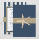Zeesterren Navy Blue Stripes Beach Wedding Kaart (Voorkant / Achterkant)