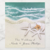 Zeesterren op het strand Blauwgroen Zee Water Wijn Wijn Etiket (Enkel label)