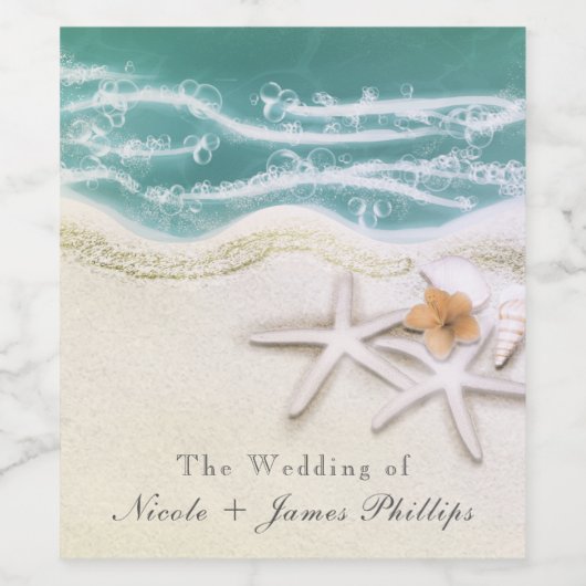 Zeesterren op het strand Blauwgroen Zee Water Wijn Wijn Etiket (Enkel label)