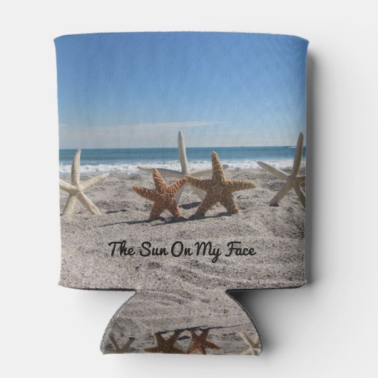 Zeesterren op het strand - gepersonaliseerd blikjeskoeler (Achterkant)