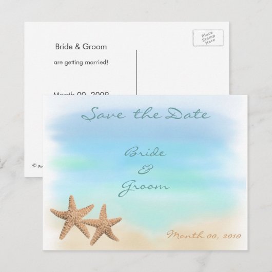 Zeesterren op het strand Save the Date Briefkaarte Aankondigingskaart (Voorkant / Achterkant)