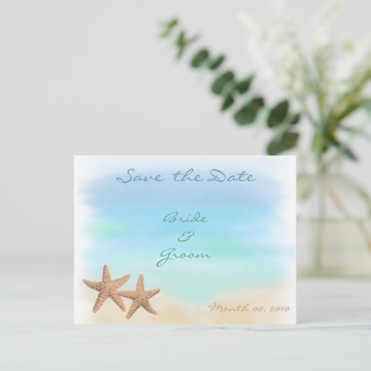 Zeesterren op het strand Save the Date Briefkaarte Aankondigingskaart (Staand voorkant)