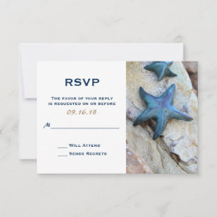 Zeesterren op Rocky Background Beach Wedding RSVP Kaartje