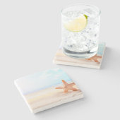 Zeesterren op zomerstrand stenen onderzetter (Zijkant)