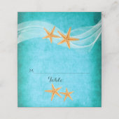 Zeesterren paar en sluier strand bruiloft gevouwen plaatskaartje (Buitenkant ongevouwen)
