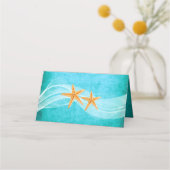 Zeesterren paar en sluier strand bruiloft gevouwen plaatskaartje (Achterkant)