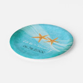 Zeesterren paar en sluier turquoise strand bruilof papieren bordje (Gekanteld)
