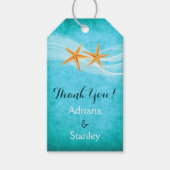 Zeesterren paar & sluier strand bruiloft Dank u Cadeaulabel (Voorkant)