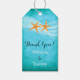 Zeesterren paar & sluier strand bruiloft Dank u Cadeaulabel
