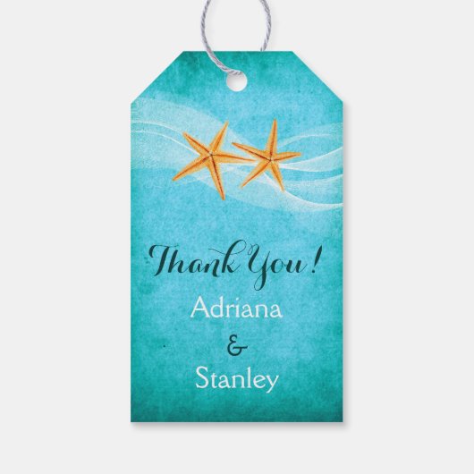 Zeesterren paar & sluier strand bruiloft Dank u Cadeaulabel (Achterkant)