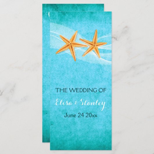 Zeesterren paar & sluier strand bruiloft programma programmakaart (Voorkant / Achterkant)