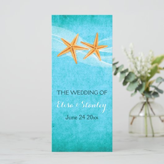 Zeesterren paar & sluier strand bruiloft programma programmakaart (Staand voorkant)